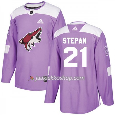 Miehille NHL Arizona Coyotes Pelipaita Derek Stepan 21 Adidas 2017-2018 Violetti Fights Cancer Practice Authentic